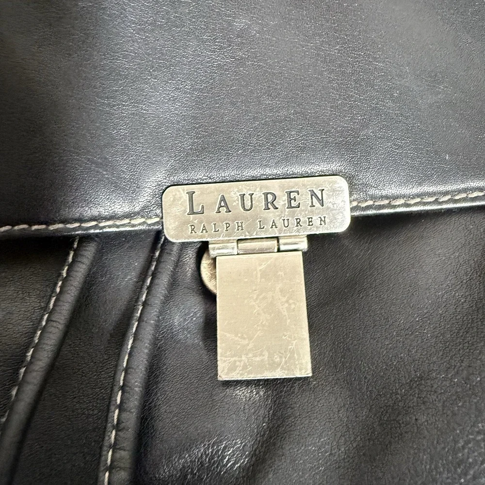 Ralph Lauren Leather Drawstring Bucket Shoulder Bag Hobo Black‎